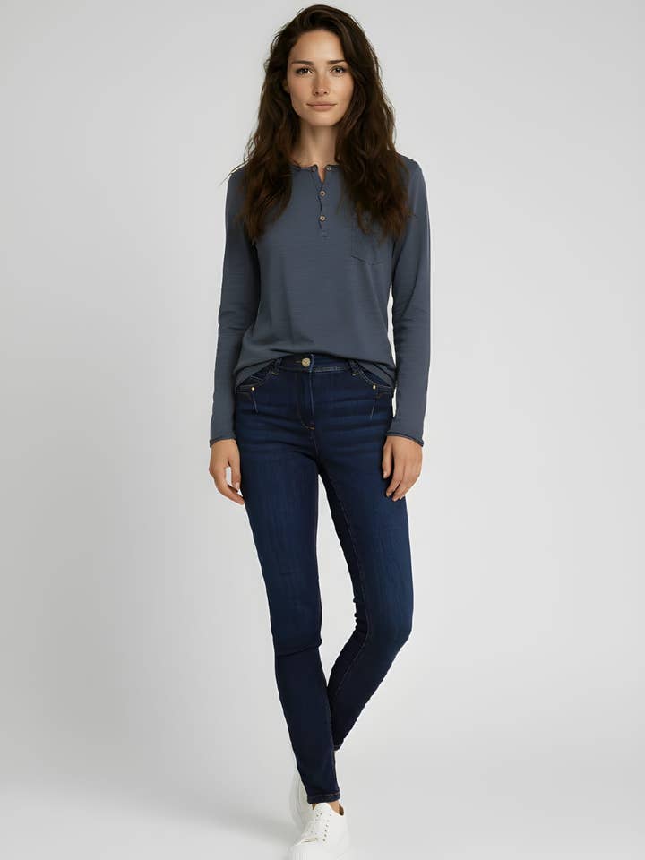 T-shirt en coton à manches longues avec boutons et poche - 19128 pour la vente par BanBat