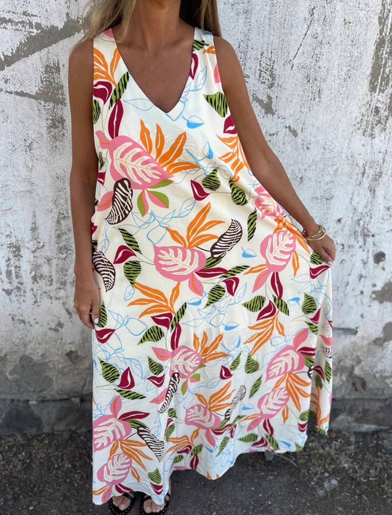EmberLoom - Wholesale Dress - Women's - Tropical Print Sleeveless Maxi Dress8