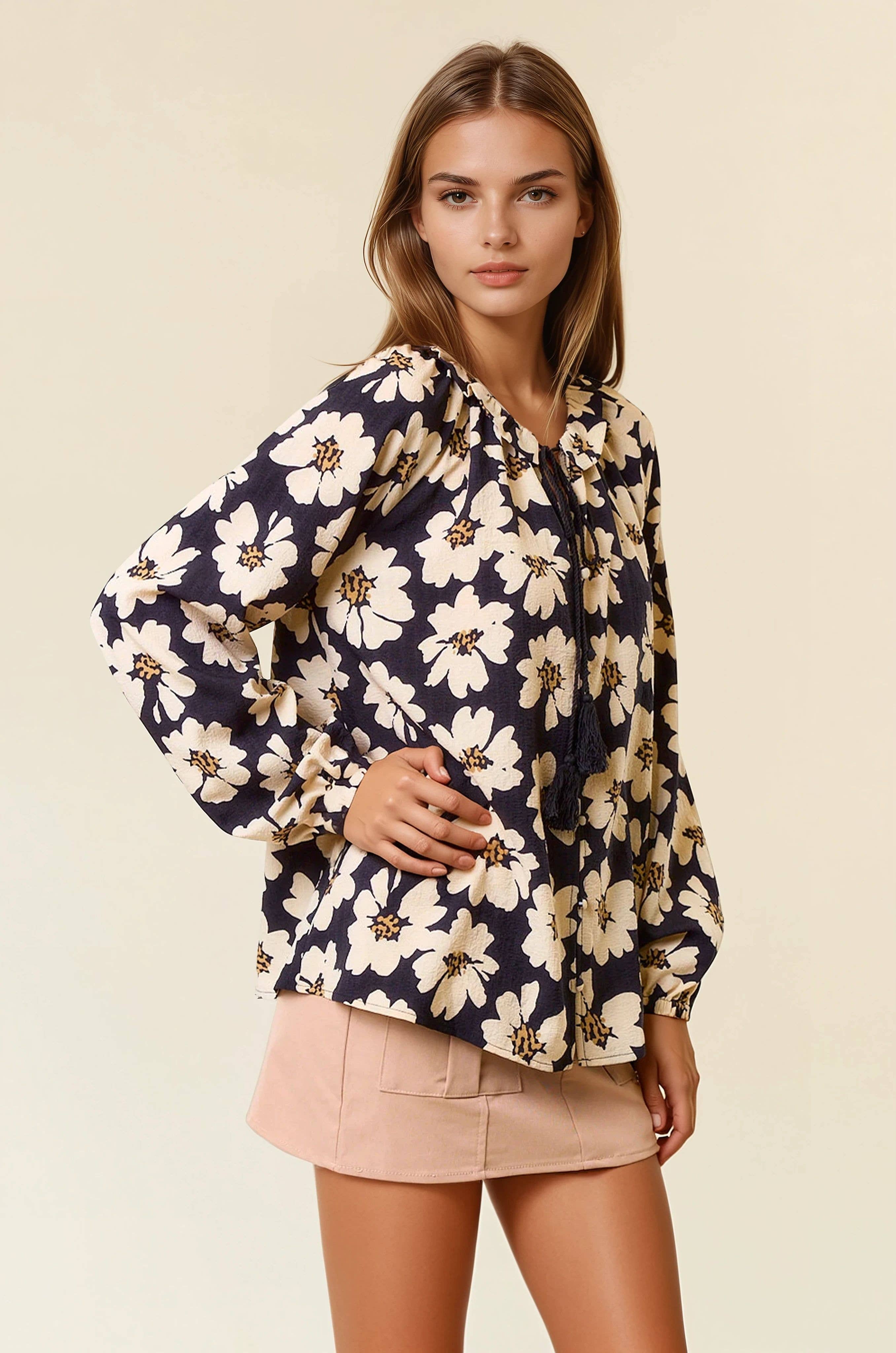 Doe and Rae - Vente Chemisier – femme - Blouse boutonnée à manches longues à imprimé floral - 44646T2