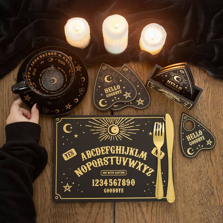 Something Different Wholesale - Wholesale Coasters - Black Talking Gothic Ouija Board Planchette Coaster Set5