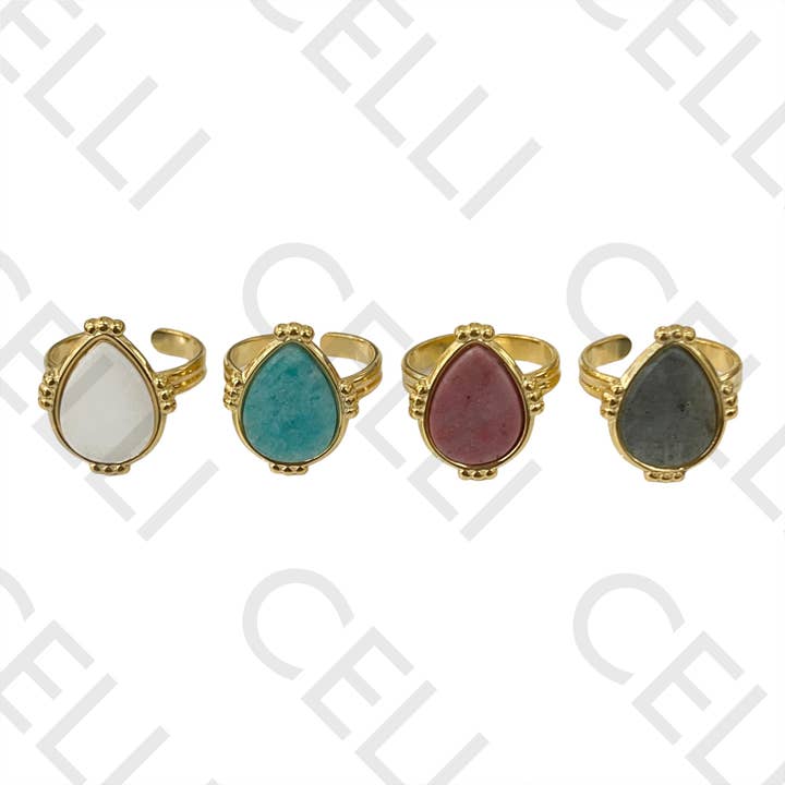 Steel Ring - detailed with natural drop stone for wholesale by Celli Biju