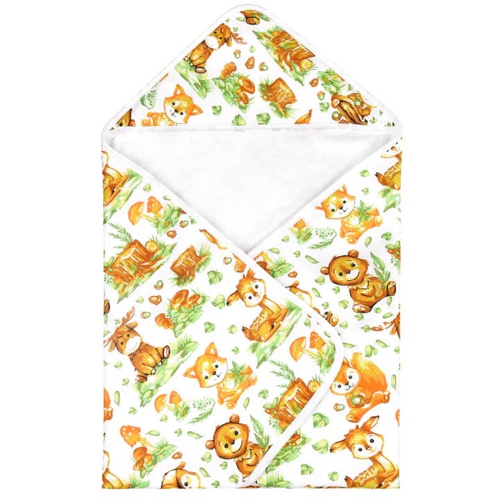 Bamboo Terry Muslin Baby Hooded Towel Woodland for wholesale by Kloud Bambu | Bamboo Towels & Blankets