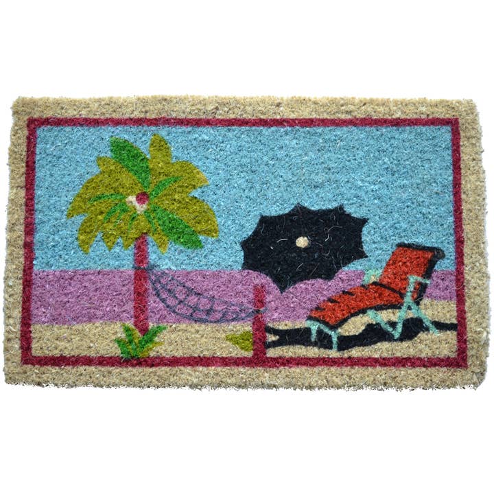 Beach Multicolor Hand Woven Coir Door Mat for wholesale by Imports Decor Inc