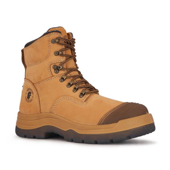 ROCKROOSTER Kimberly Tan 7 Zoll Lederarbeitsstiefel mit seitlichem Reißverschluss und Stahlkappe AK232Z für den Großhandel von Rock Rooster Footwear