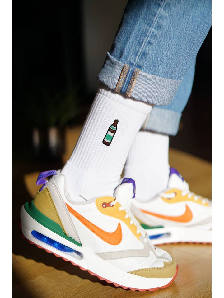 white Light | Embroidered organic cotton socks for wholesale on Faire2