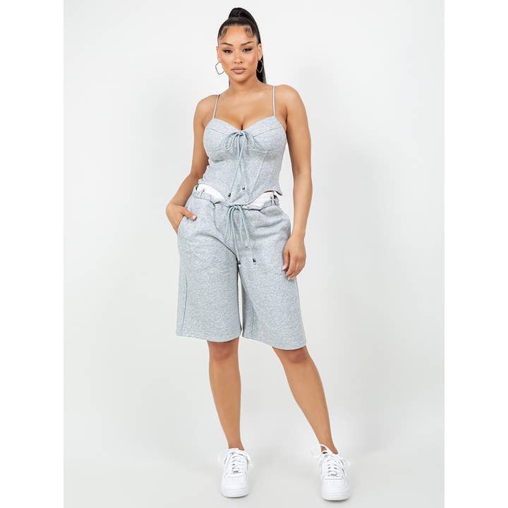 BERMUDA SHORT SET WITH CROP TOP for wholesale by omgstyles