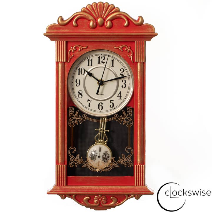 Quickway Imports - Wholesale Wall Clock - Vintage Grandfather Wood Looking Plastic Pendulum Wall Clock24
