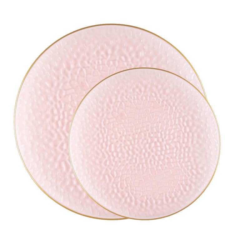 EcoQuality - Wholesale Disposable Plate - Disposable Hammered Pink Plastic Lunch Plates Gold Rim Combo