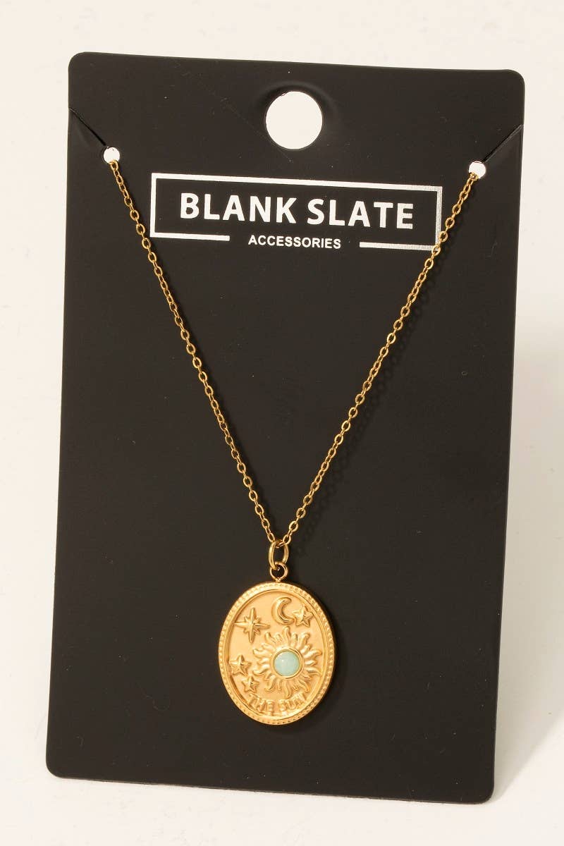 Fame Accessories - Wholesale Pendant/Charm Necklace - Stainless Steel Sun Moon And Stars Oval Pendant Necklace0