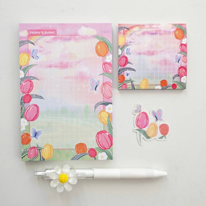 Tulip Garden Stationary Set: Note Pad, Sticky Notes, Pen for wholesale by To The Ends