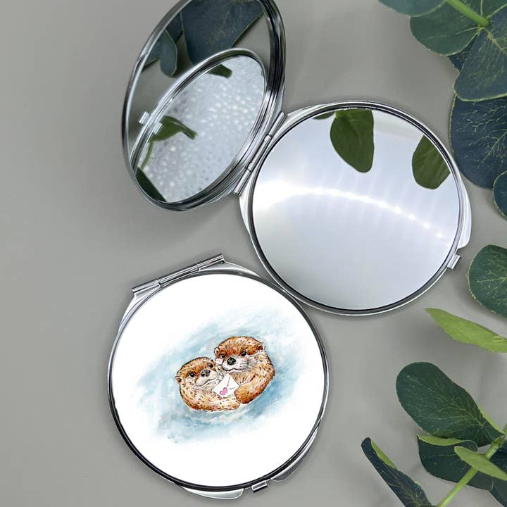 Watercolour Otters Love Letters Compact Mirror for wholesale by Dots Allowed