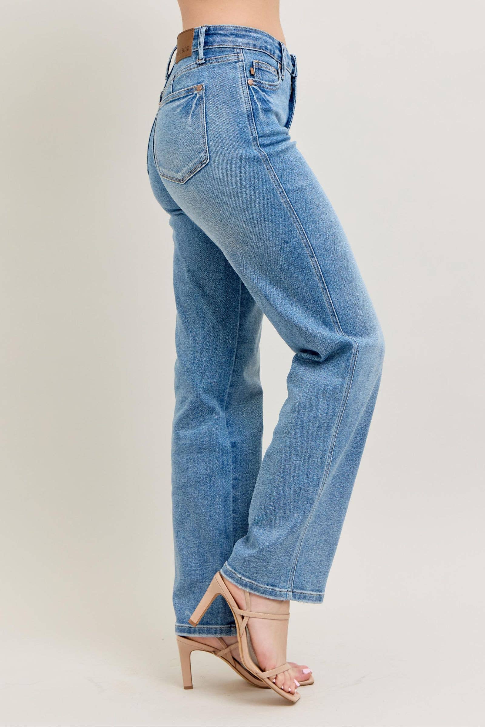 Watermelon Apparel - Wholesale Jeans - Women's - Judy Blue Mid Rise Tummy Control Vintage Wash Straight Jeans3