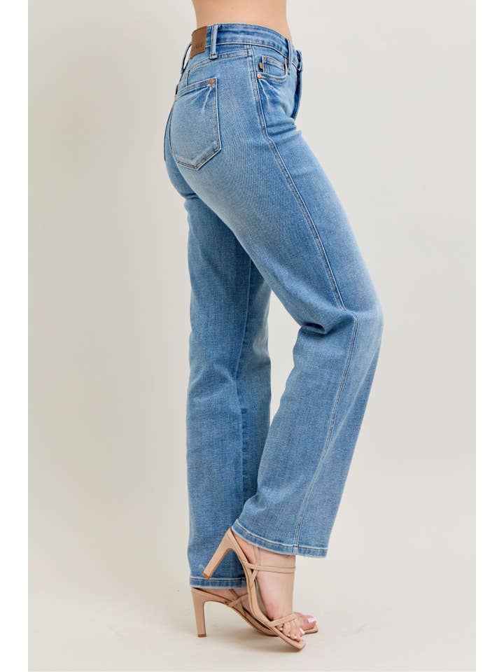 Watermelon Apparel - Wholesale Jeans - Women's - Judy Blue Mid Rise Tummy Control Vintage Wash Straight Jeans3