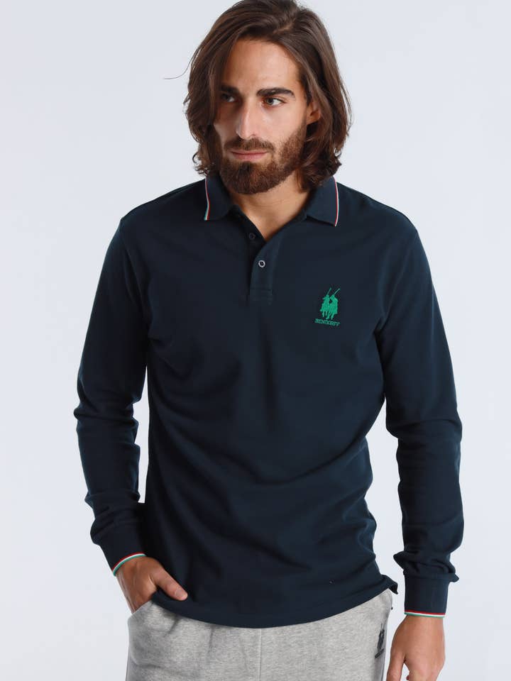 BENDORFF - Polo a maniche lunghe in piqué, colore blu, Wash Maximum30 per la vendita all'ingrosso da parte di PAUSANT SHOP ONLINE