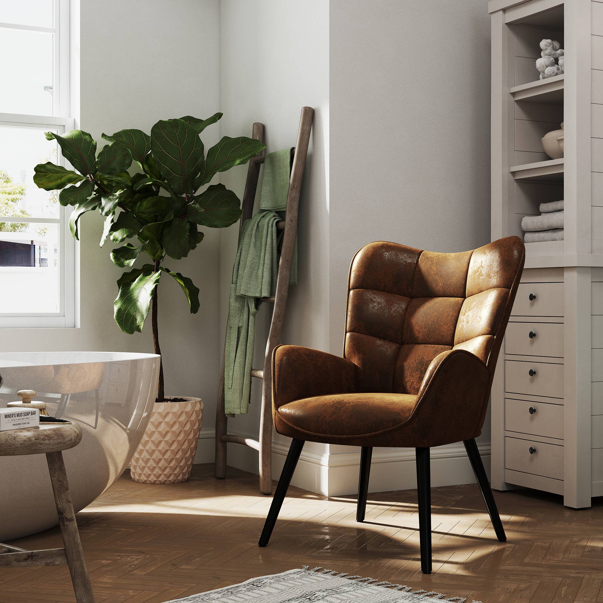 HOMYCASA DESIGN INC - Wholesale Chair - Modern Tufted Accent Chair with Suede Finish in Brown3