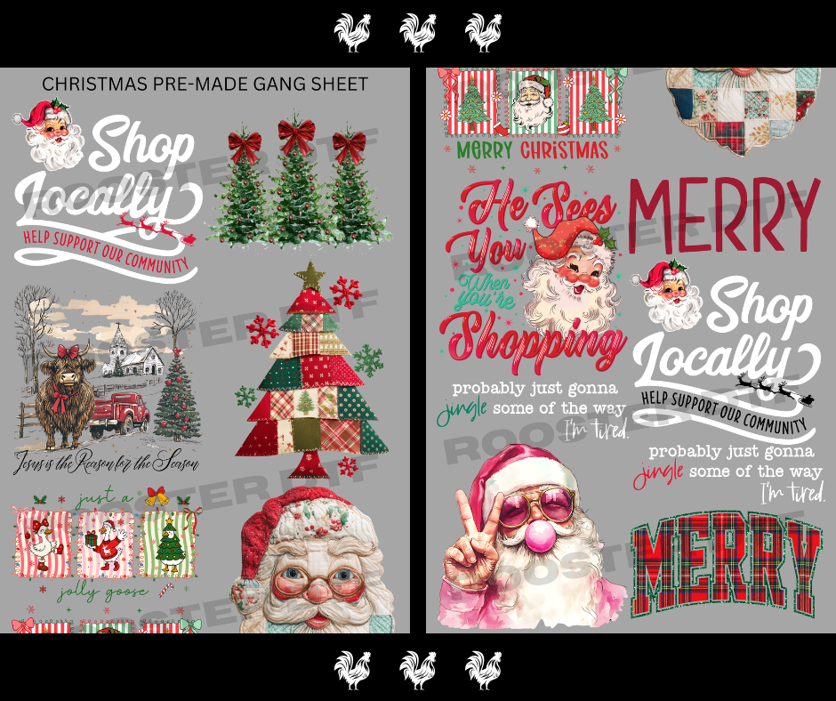Rooster DTF Transfer Co - Wholesale Sublimation Transfer - DTF TRANSFER ONLY  - CHRISTMAS PRE-MADE GANG SHEET (22x60in)1