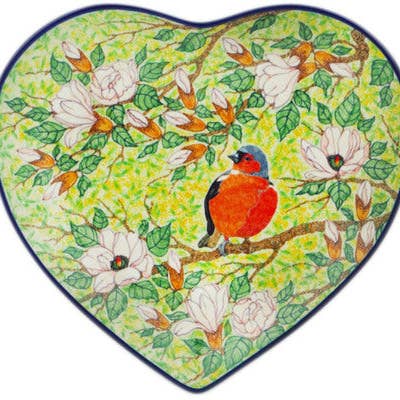 Plat en forme de cœur 9" Thème Ray de printemps UNIKAT pour la vente par Polmedia Polish Pottery