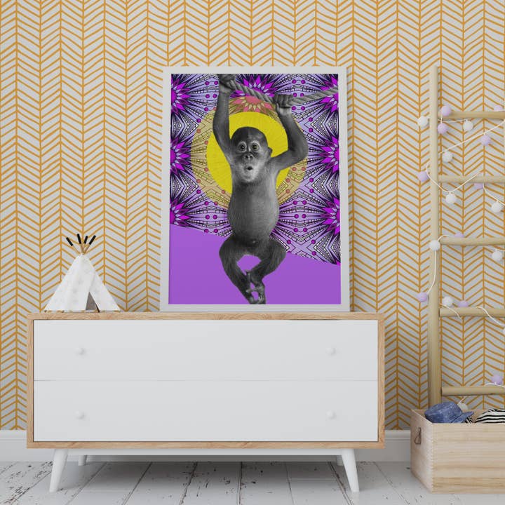 Blue Coffee Arts - Venta al por mayor Ilustración - Niños y bebés - Estampado africano de monos para habitación infantil