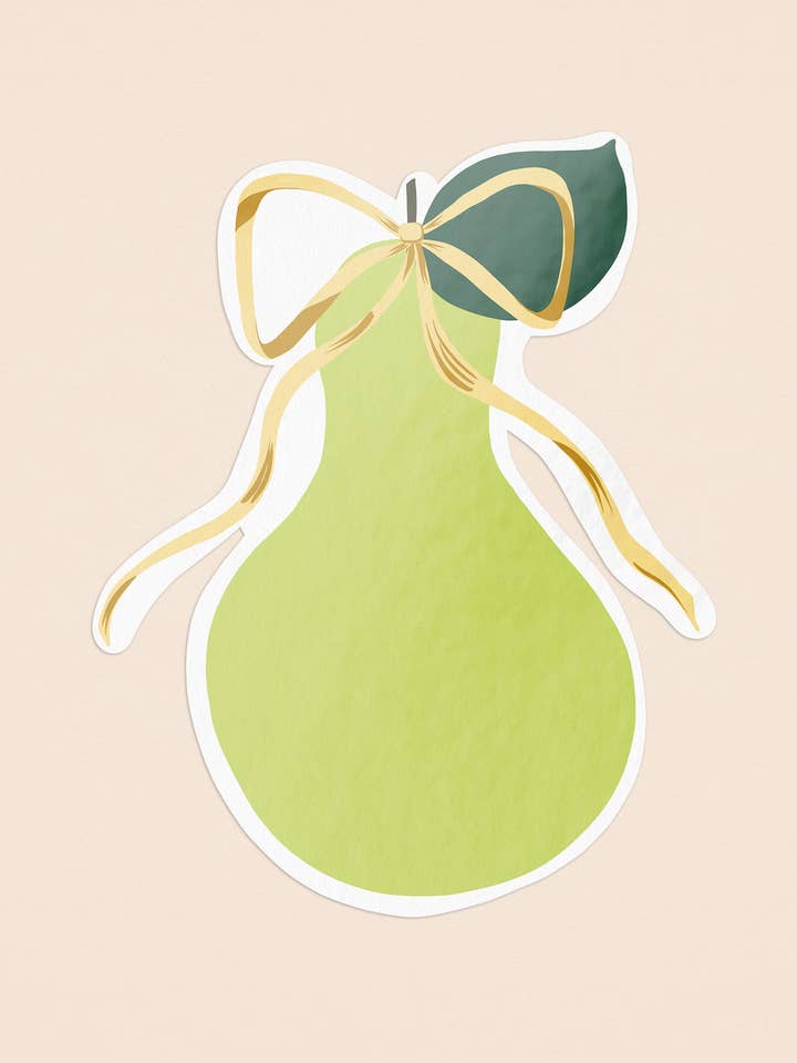 Autocollant illustré de poire avec un nœud pour la vente par One & Only Paper