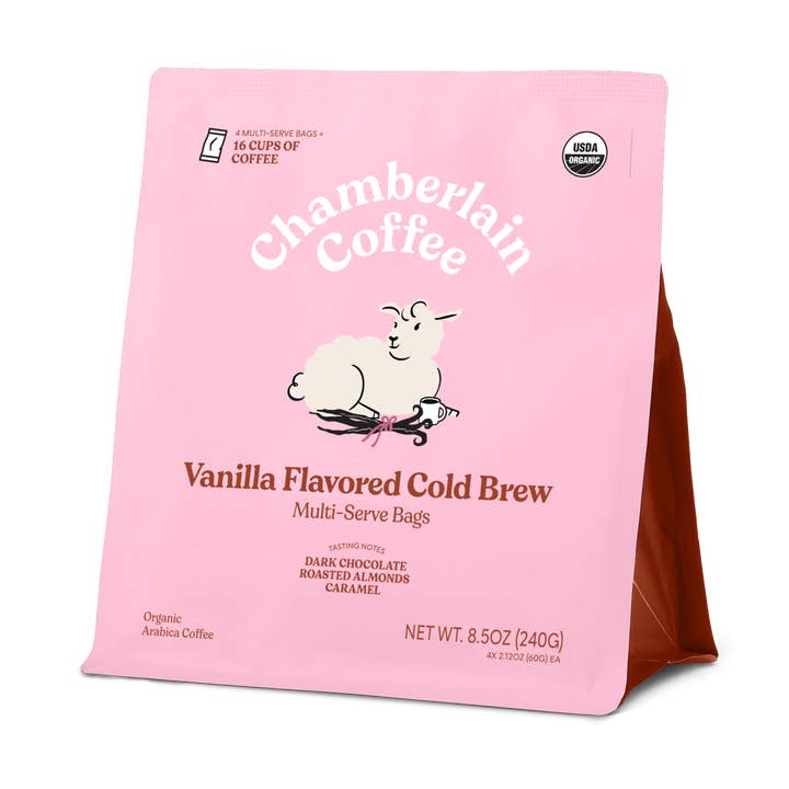 Fluffy Lamb, XL Cold Brew Bags, Medium Roast, Vanilla for wholesale by Chamberlain Coffee