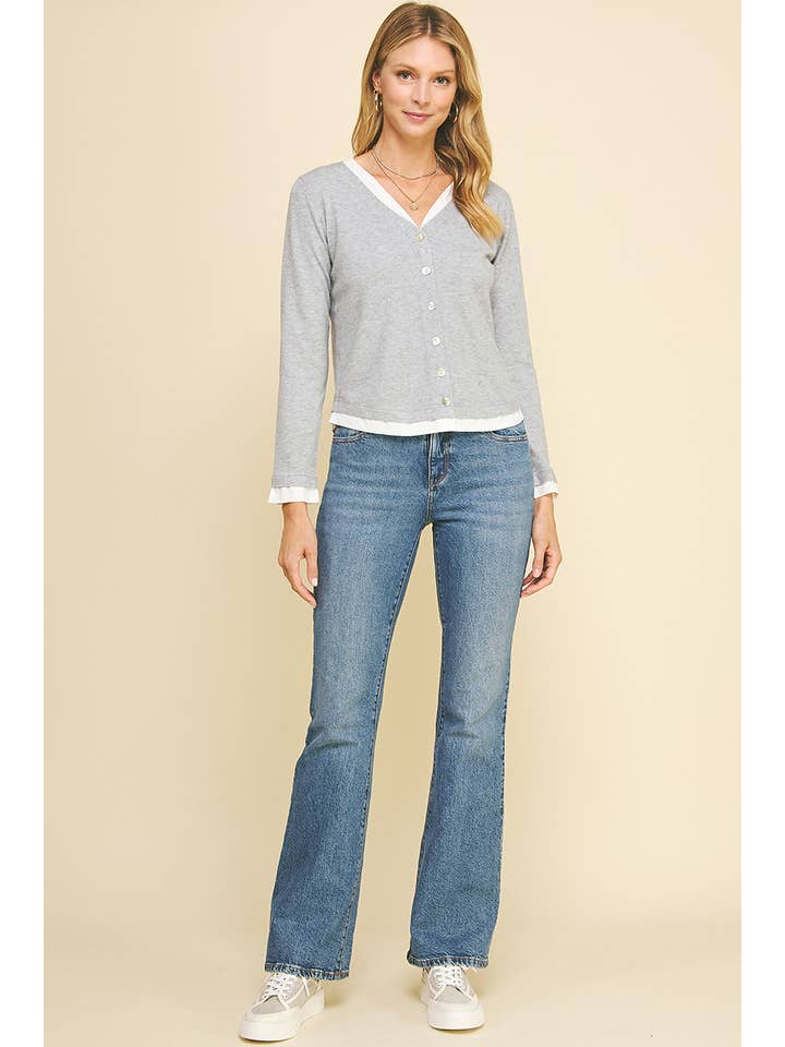 PINCH - Wholesale Knit Top - Women's - V-NECK WOVEN COMBO CARDIGAN TOP - 5831W16