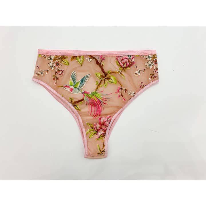 High Rise French cut panty: Hummingbird Floral Embroidery for wholesale by Jordan de Ruiter