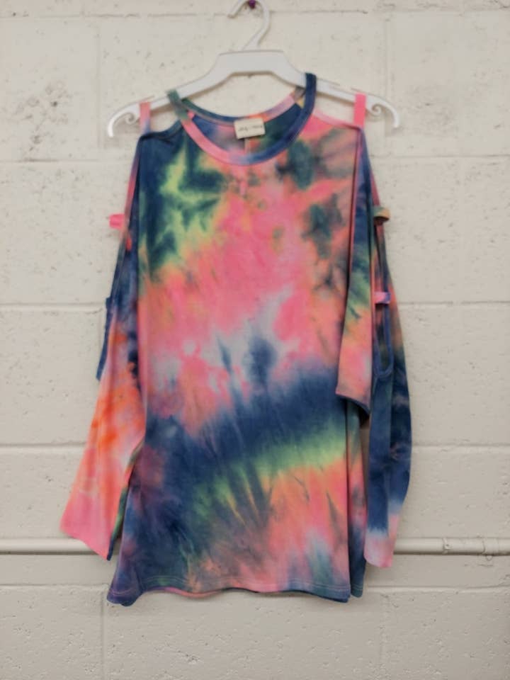 LMT3434-Luciles Tie tye open shoulder Top for wholesale by lovely melody