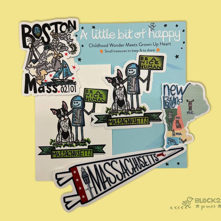Pacchetto Regalo Massachusetts | Adesivi & Cartolina per la vendita all'ingrosso da parte di Block21Prints