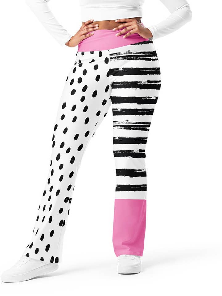 Recycled Flare leggings "Dots&Stripes" Pink for wholesale by Loony Legs