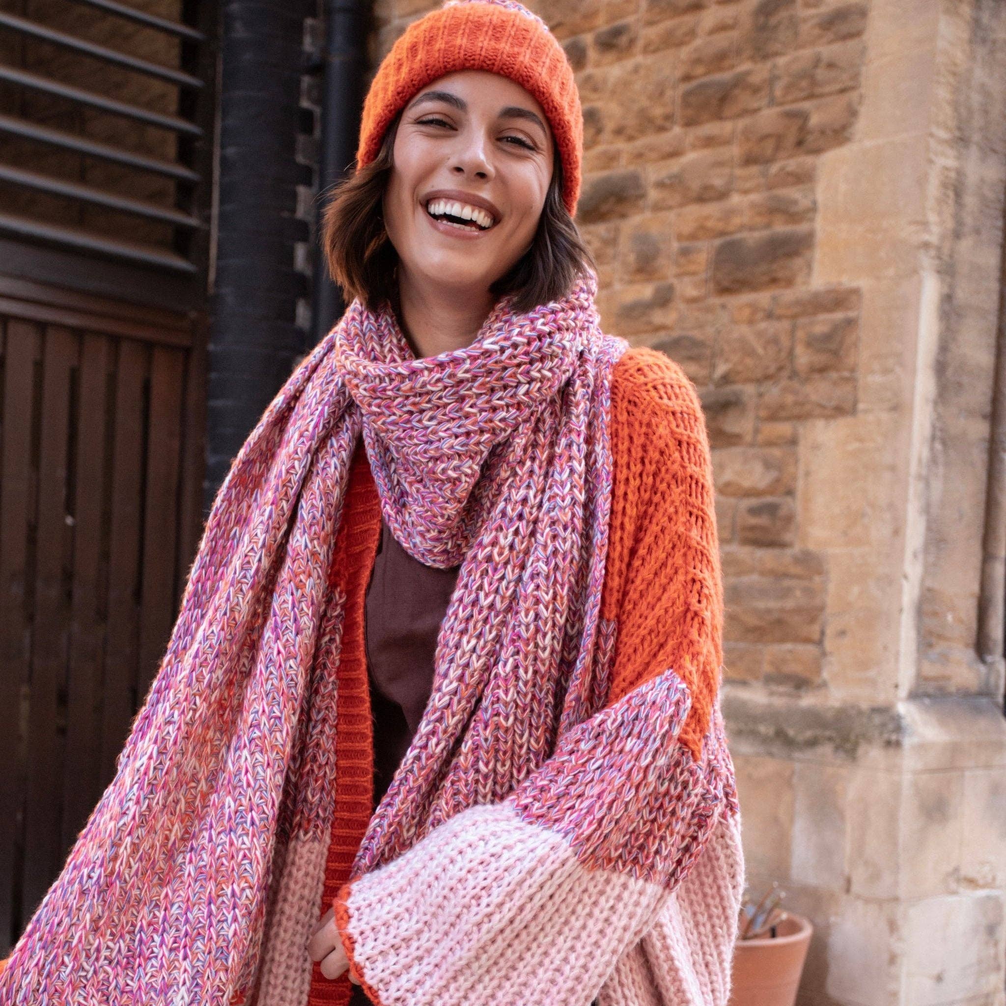 Cara & The Sky - Wholesale Scarf - Women's - Florence Twist Oversized Knitted Scarf - Orange5