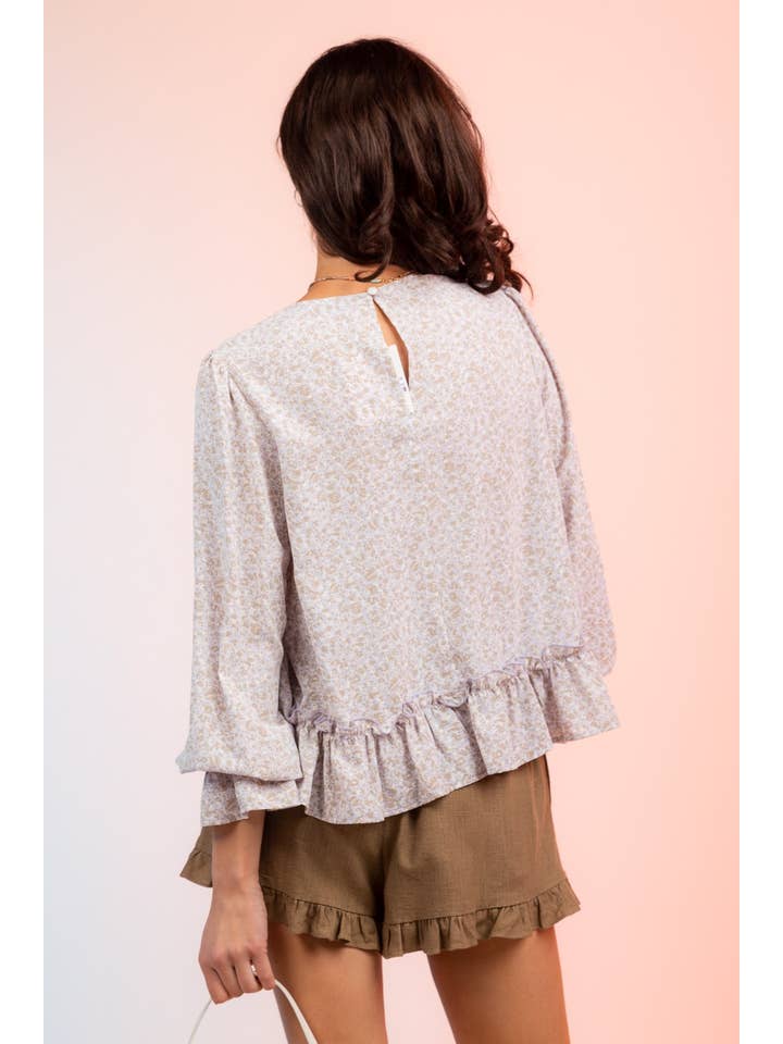 VERY J - Wholesale Blouse - Women's - VT15119-Floral Print Ruffle Blouse