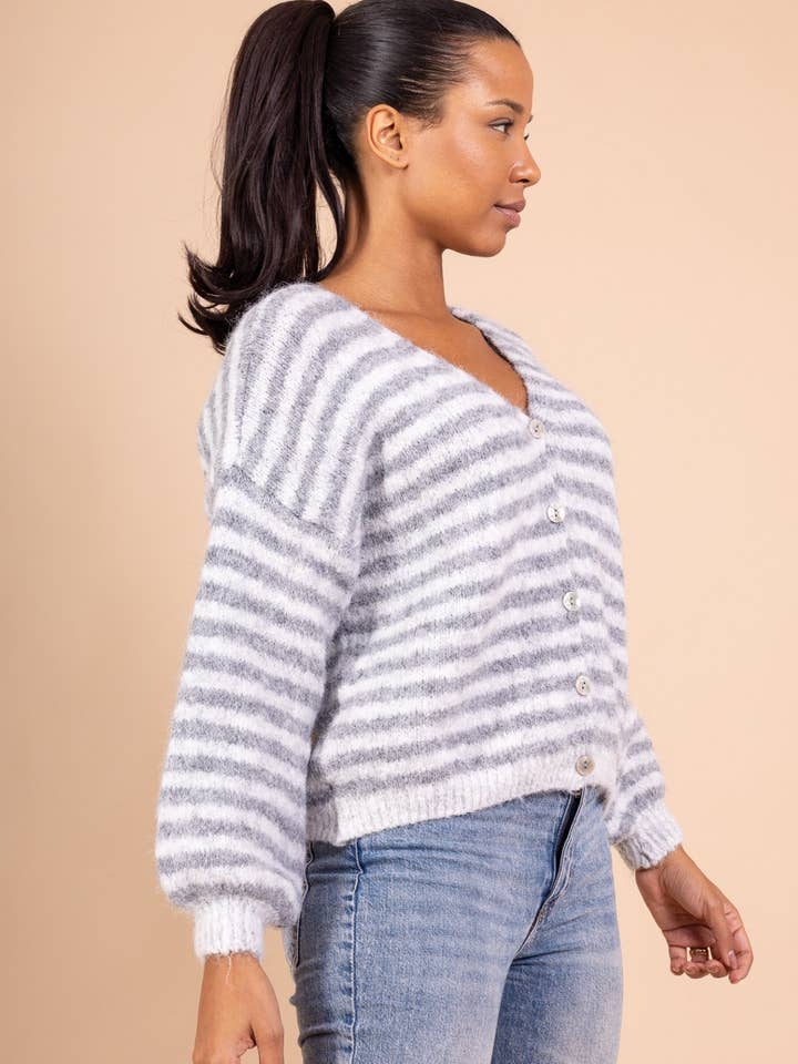 AMARIA - Wholesale Cardigan - Women's - Oversized striped cardigan in soft knit - WOOL - 5106218