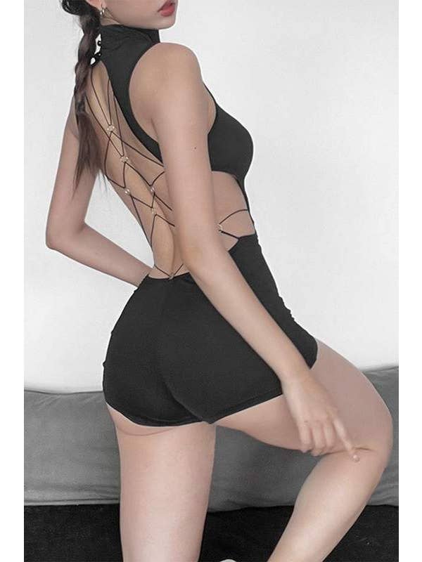 BLACK cut-out bodysuit for night out for wholesale on Faire7