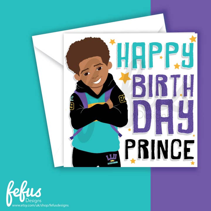 Niles - Happy Birthday Prince V2 - Mixed Race Birthday Card for wholesale by Fefus Designs