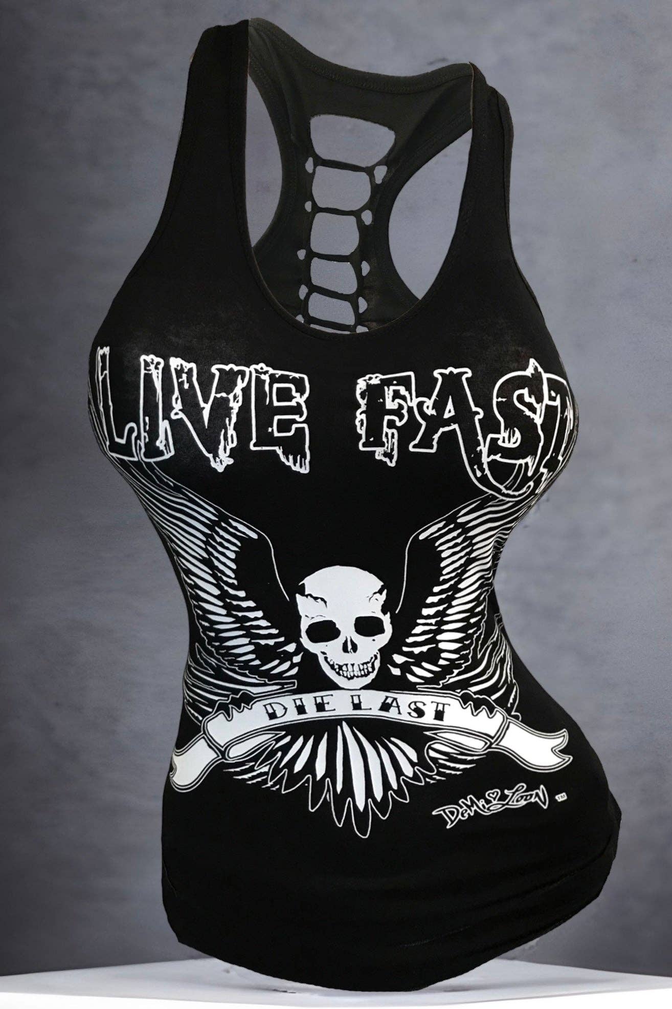 Demi Loon - Wholesale Tank Top - Women's - Live Fast Sexy Slashed Back Racerback Biker Tank2