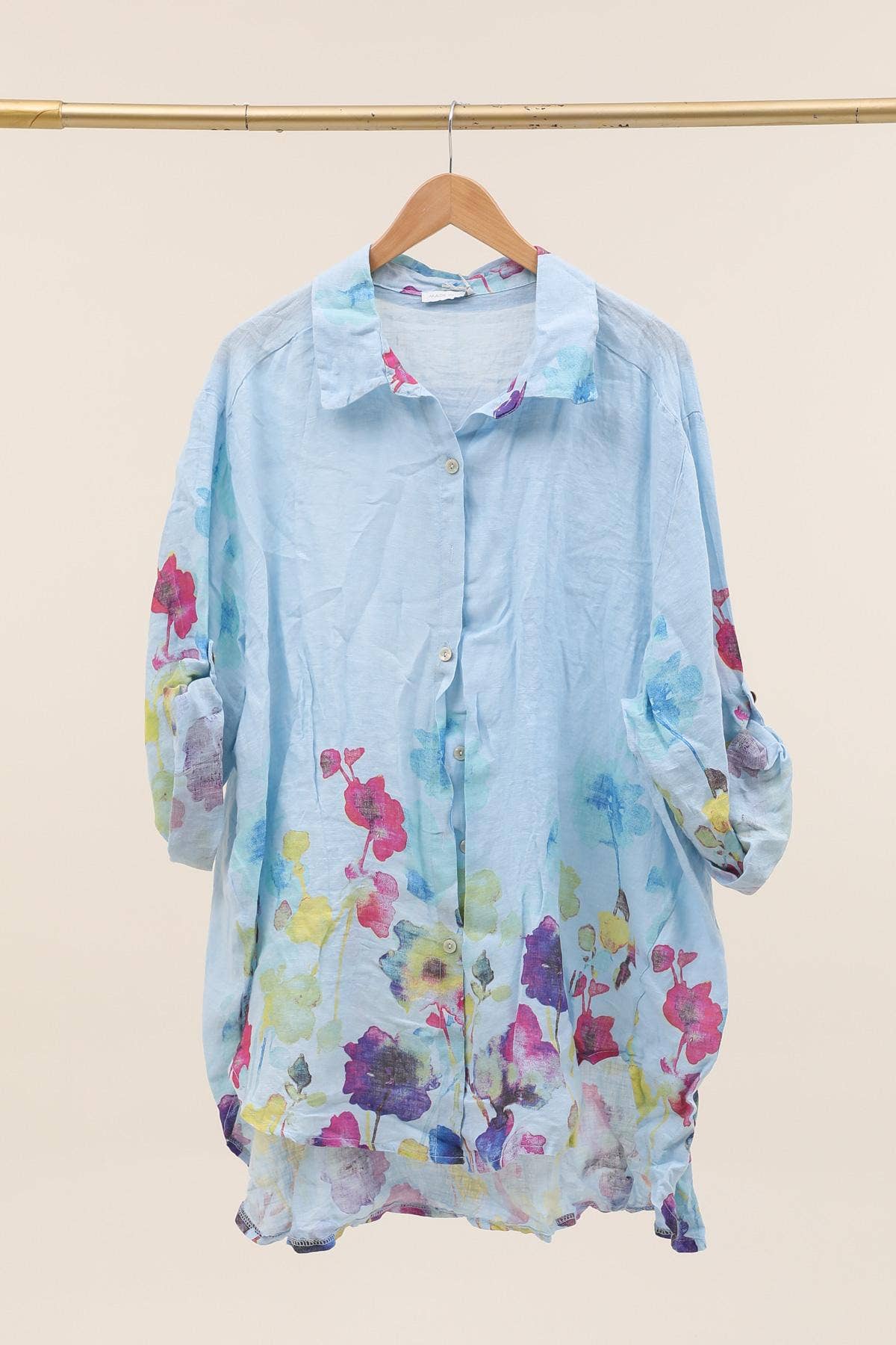 la maison des fibres naturelles - Wholesale Tunic - Women's - flared floral print linen blouse 26513 100% linen +SIZE12