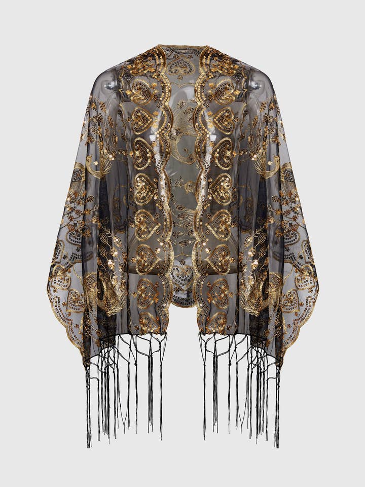 Chal de Pavo Real con Lentejuelas Bordadas de los Años 1920 para venta al por mayor de BABEYOND