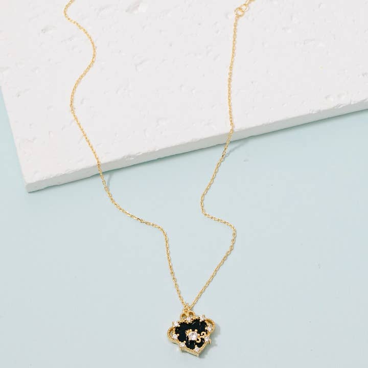 Gold Dipped Intricate Cz Royal Heart Pendant Necklace for wholesale by Fame Accessories