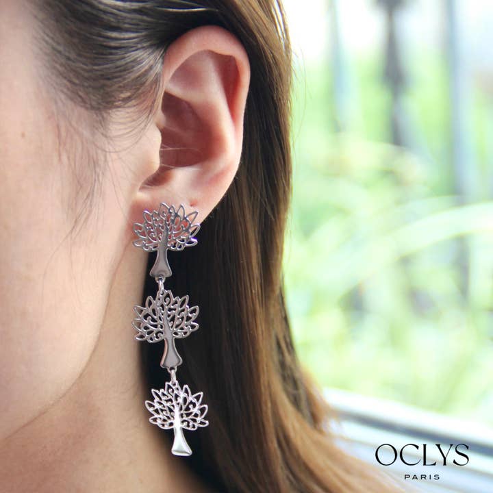 Tree dangle earrings stainless steel Life for wholesale by Oclys