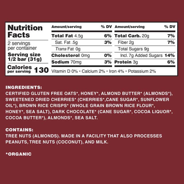 Righteous Felon Craft Jerky - Vente Barres de céréales - Barre d'avoine aux amandes, cerises et chocolat noir de Kate's Real Food 62g3