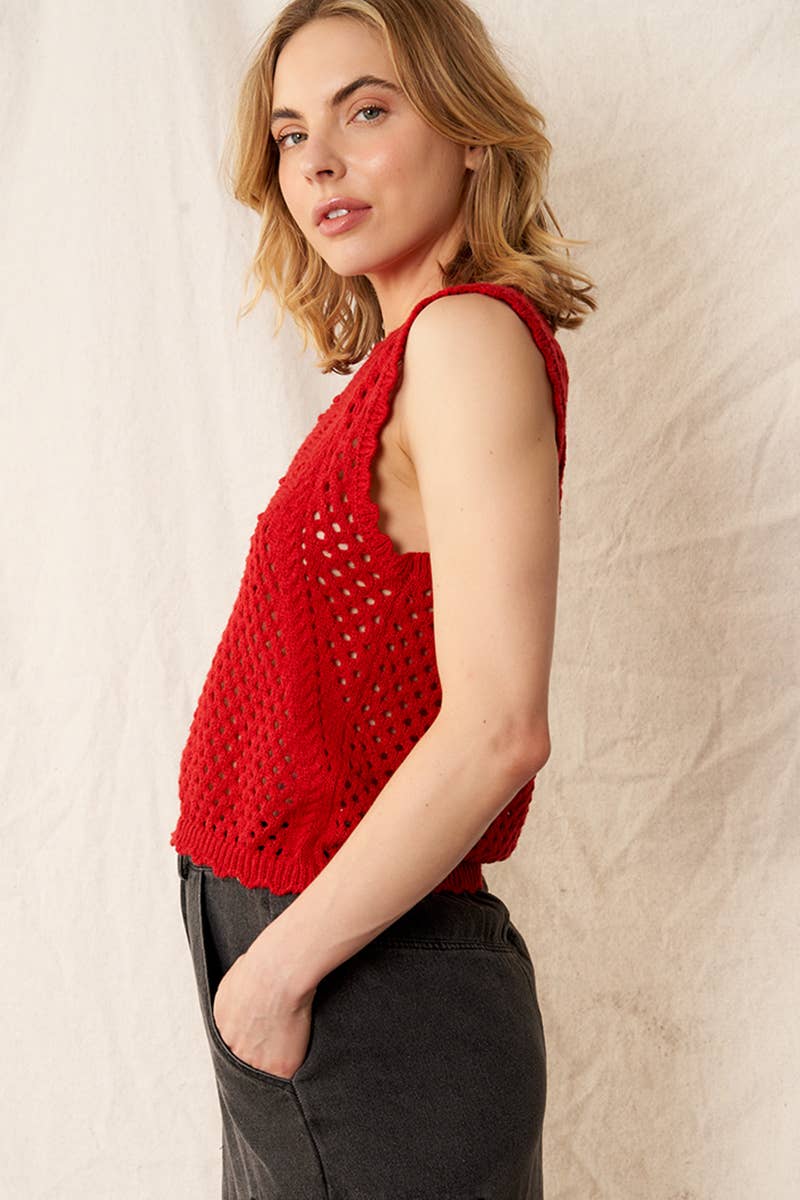 En Crème - Wholesale Sweater Vest - Women's - Sleeveless Crochet Sweater Vest Top5