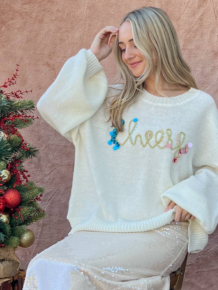 AND THE WHY - Wholesale Knit Sweater - Women's - ATW15232 - Cheers Beaded and Sequined Sweater