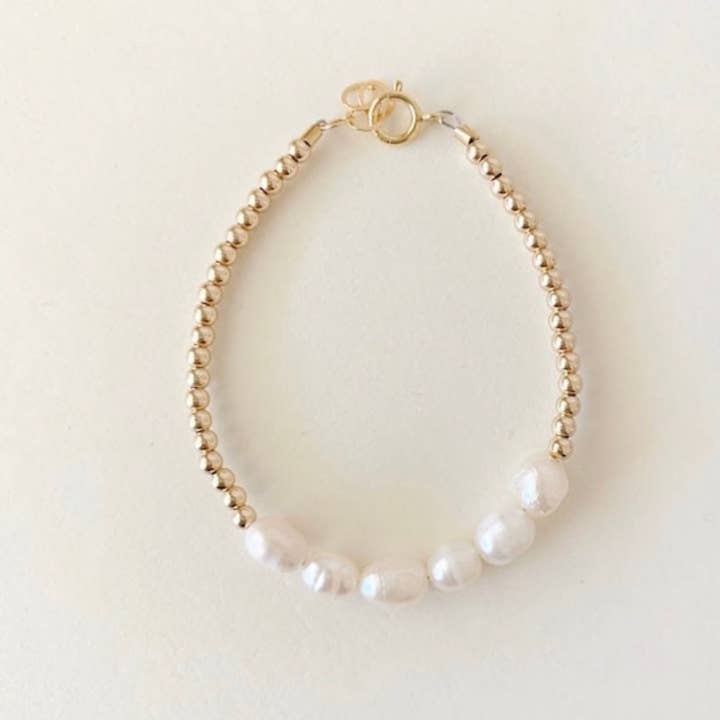 LITTLELUNDSCO - Vente Bracelet de perles – enfant - Bracelet petite perle remplie d'or 14 carats