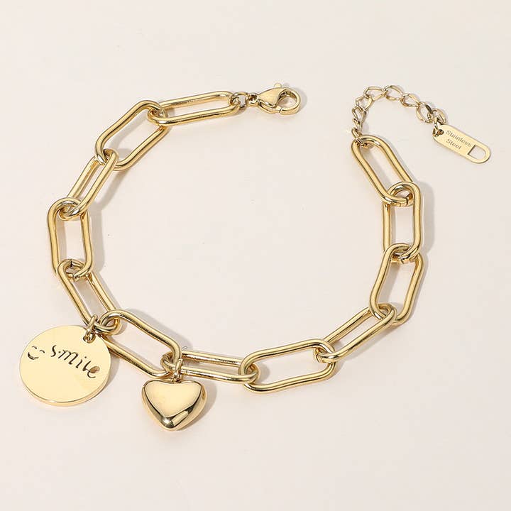 Sensibling Corp. - Wholesale Link & Chain Bracelet - SECRET BOX_Stainless Steel Smil Engraved Charm Bracelet0