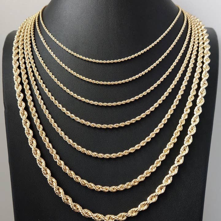 4mm 14k Gold Plated on Solid 925 Sterling Silver Rope chain for wholesale by SilverLiza