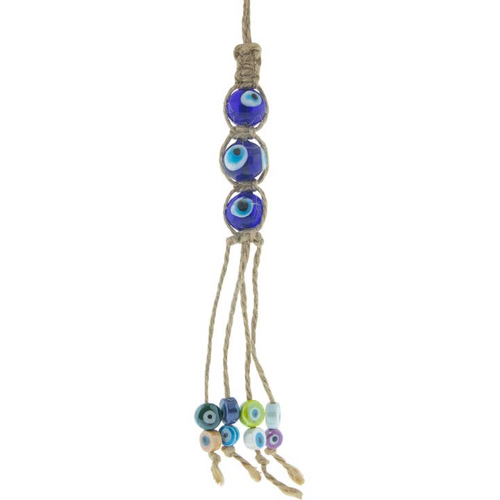 Kheops International - Wholesale Decorative Tassel/Wall Drop - Evil Eye Talisman Hemp Rope Triple w/ Tassels (Each)