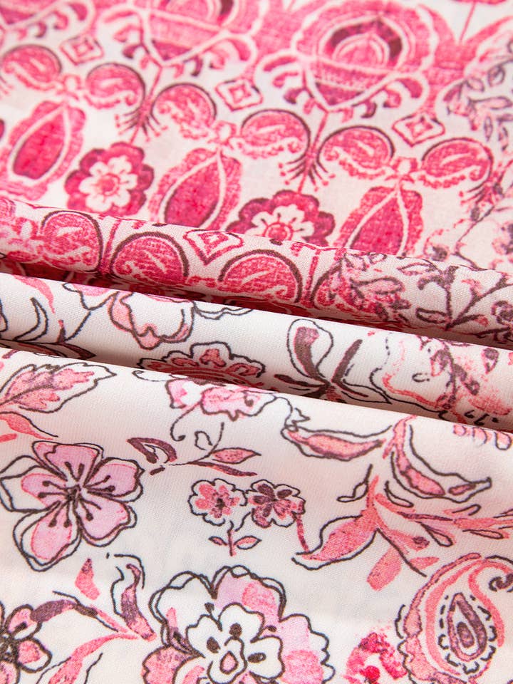 Red Boho Pattern Print Tassel Drawstring High Waist Maxi Dress for wholesale on Faire7