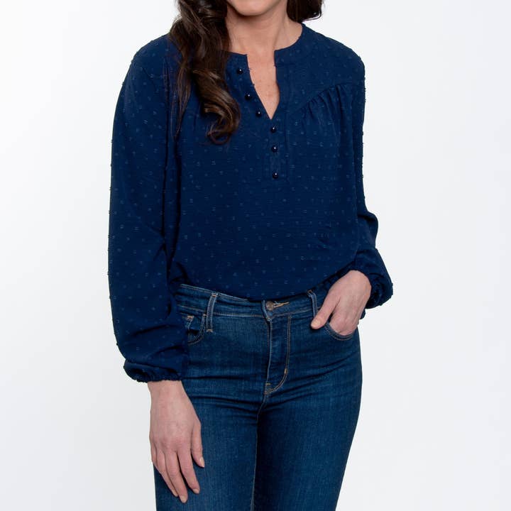 Howard's - Wholesale Blouse - Women's - Perrie Swiss Dot Long Sleeve Peasant Blouse1