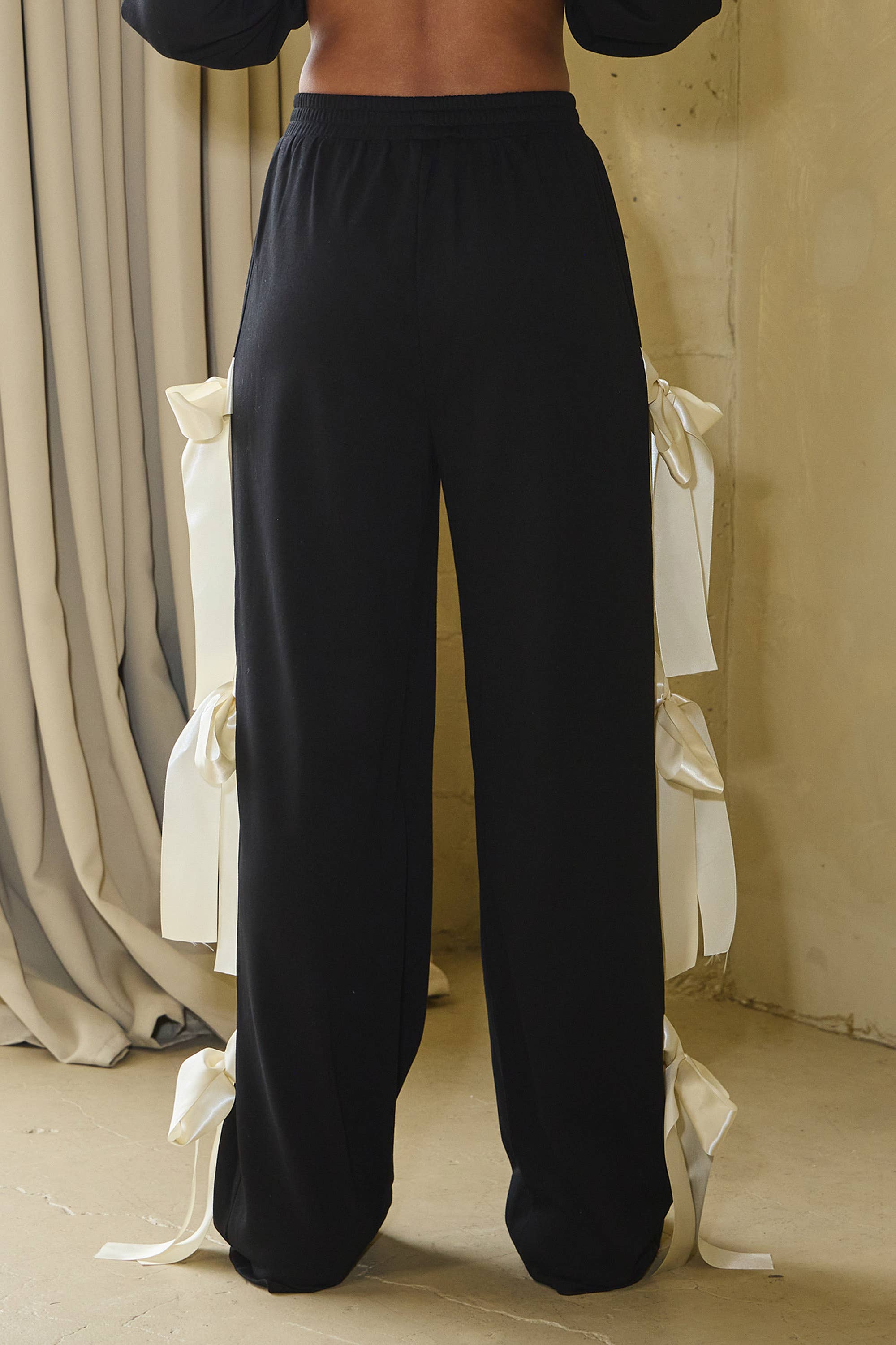 No Vacancy - Wholesale Pants - Women's - Wide french terry pants w/ large satin bow ties12