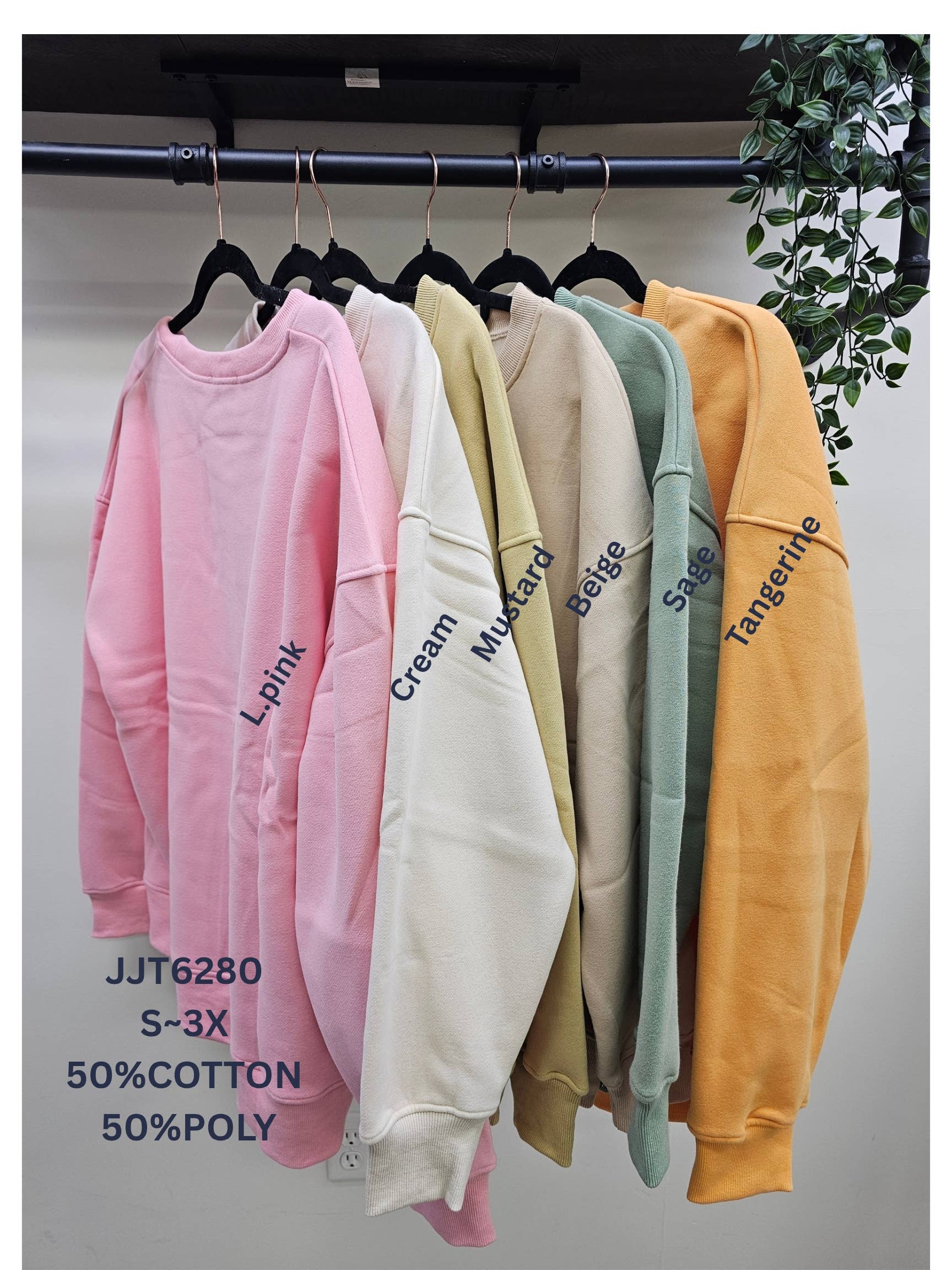 JADE BY JANE - Vendita all'ingrosso Felpa - Donna - Felpa oversize a maniche lunghe con scollo rotondo tinta unita3